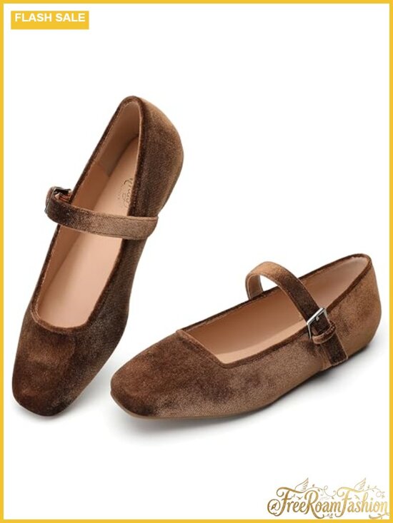 Shoes - Velvet Mary Jane Ballet Flats Woven Comfort Memory Foam Buckle Strap